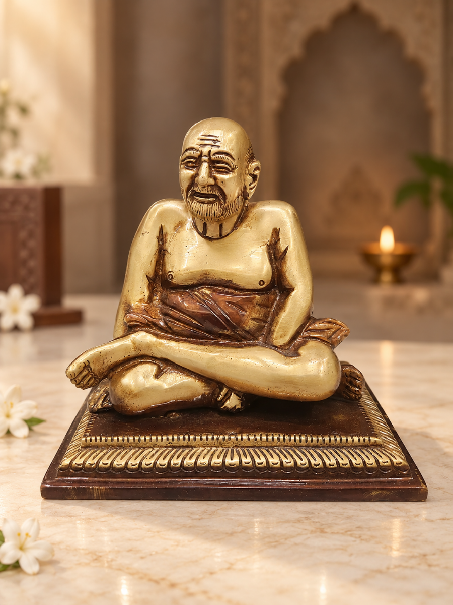 Devotional Brass Neem Karoli Baba Idol — Seated Pose