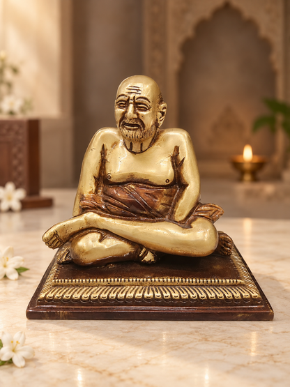 Devotional Brass Neem Karoli Baba Idol — Seated Pose