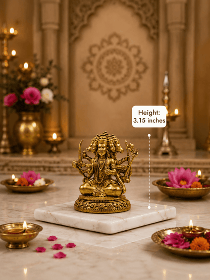 Panchmukhi Hanuman Antique Gold Finish Idol - Height 3.15 inches