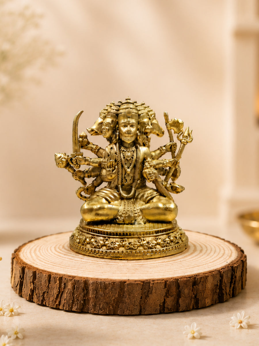 Panchmukhi Hanuman Antique Gold Finish Idol for Home Temple
