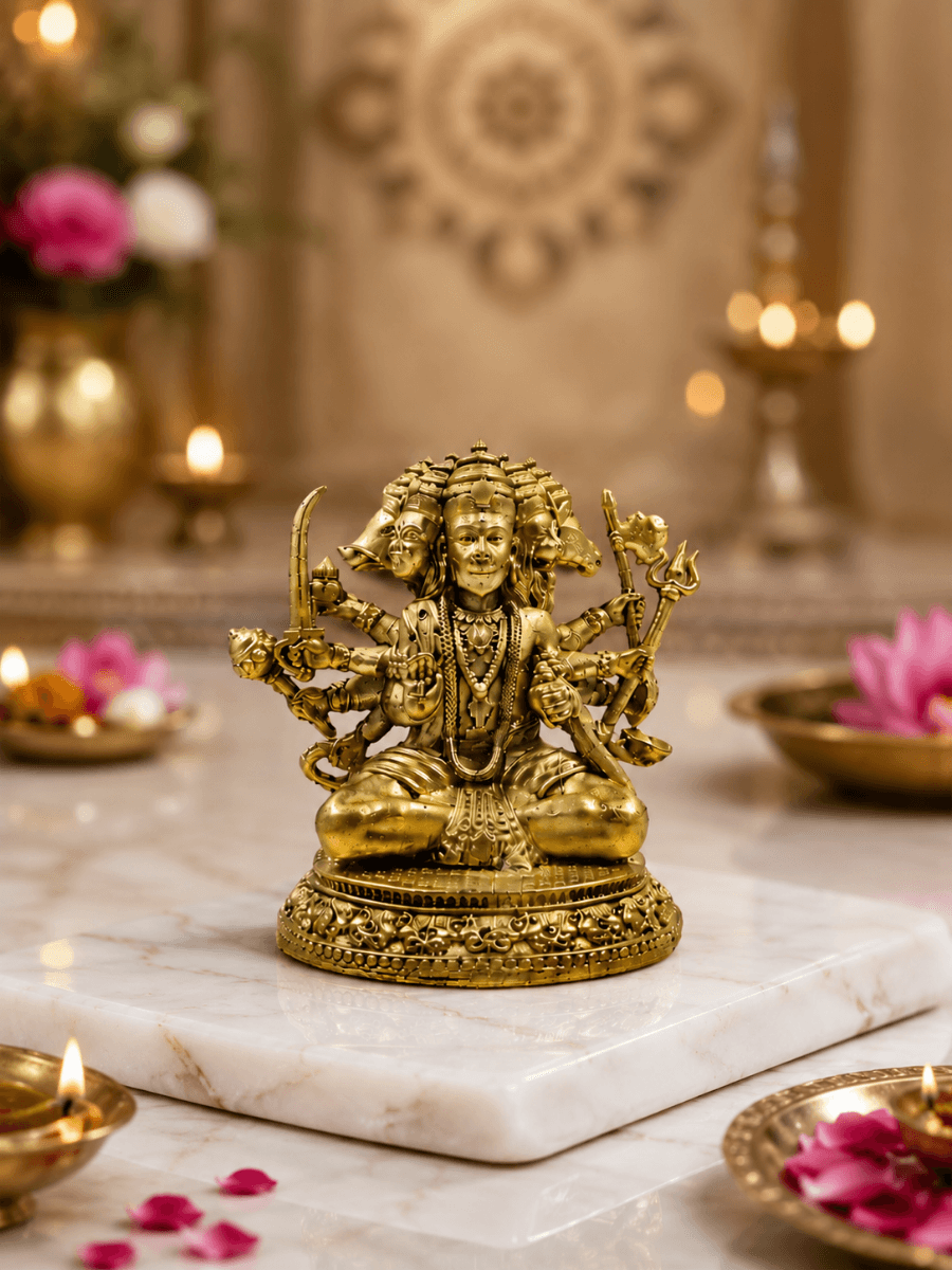 Panchmukhi Hanuman Antique Gold Finish Idol