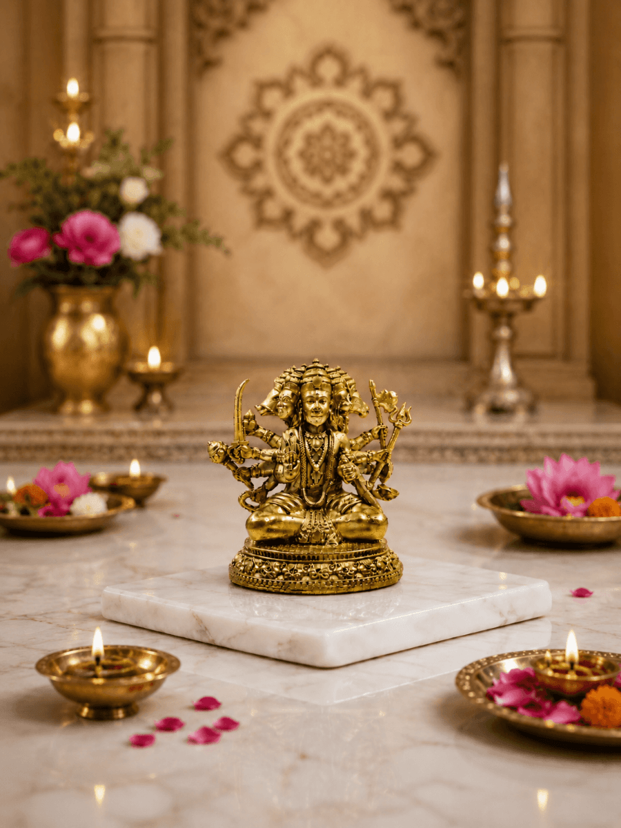 Panchmukhi Hanuman Antique Gold Finish Idol