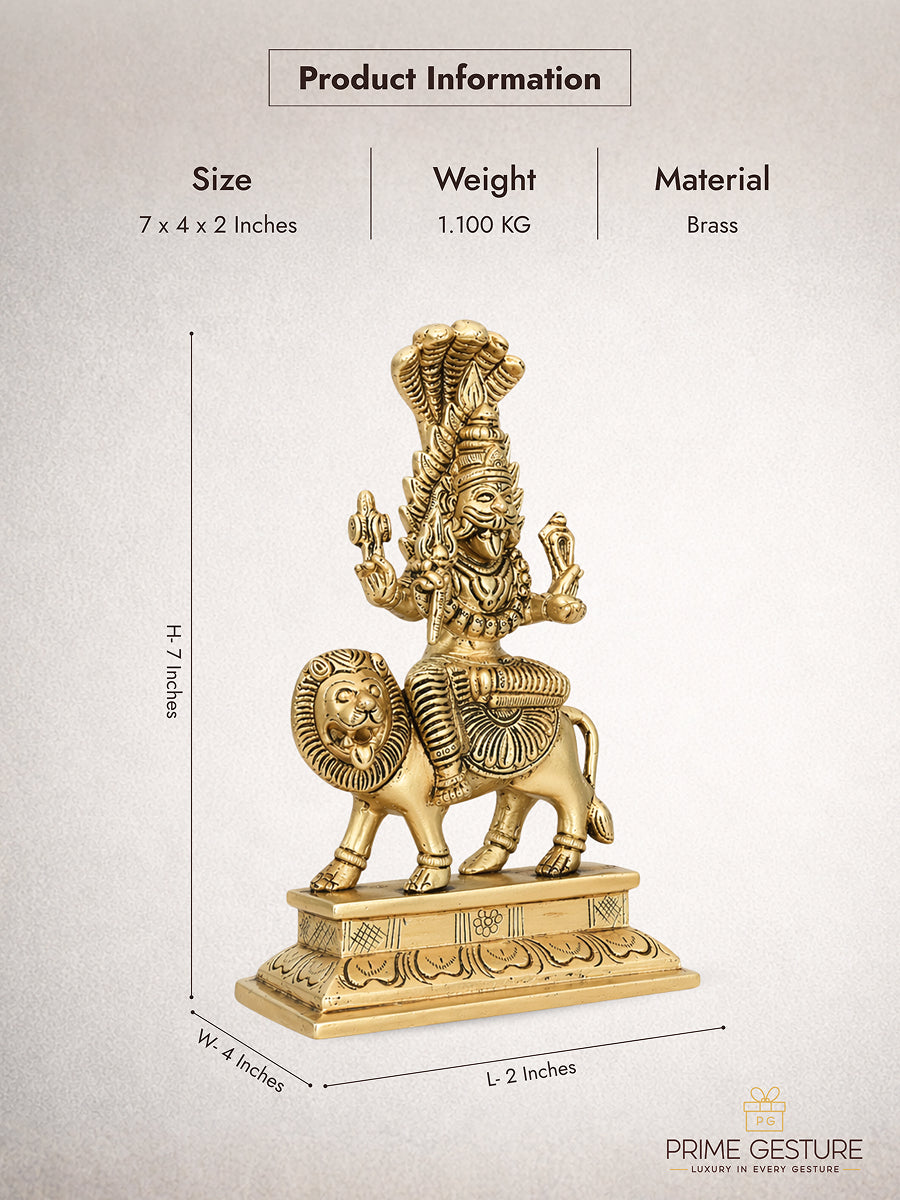 Handcrafted brass Pratyangira Devi statue by Prime Gesture — 7 inch