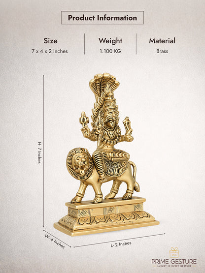 Handcrafted brass Pratyangira Devi statue by Prime Gesture — 7 inch
