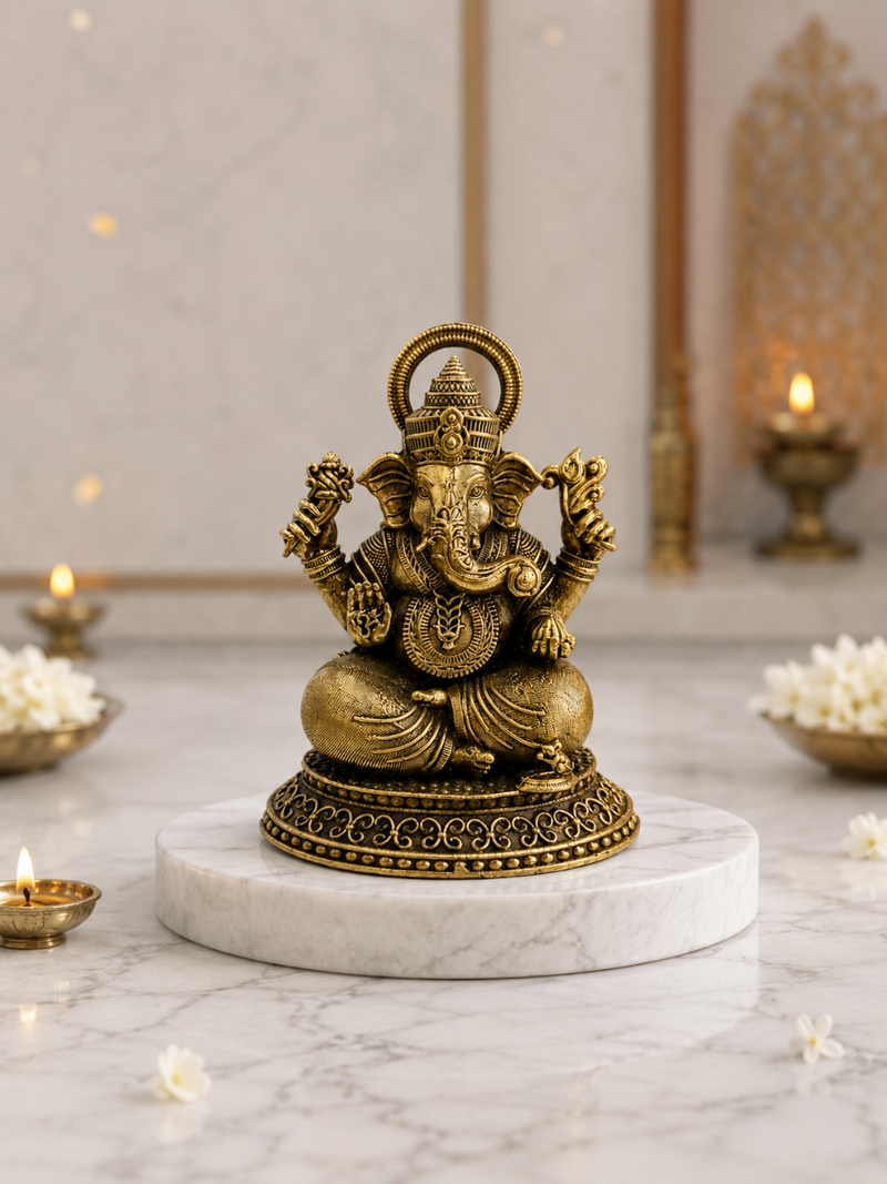 Pure Brass Ganesh Ji Antique Finish Idol for Home Temple & Office Decor - Product Dimensions
