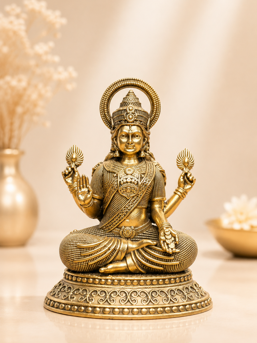 Pure Brass Laxmi Ji Antique Finish Idol for Home Temple & Office Decor