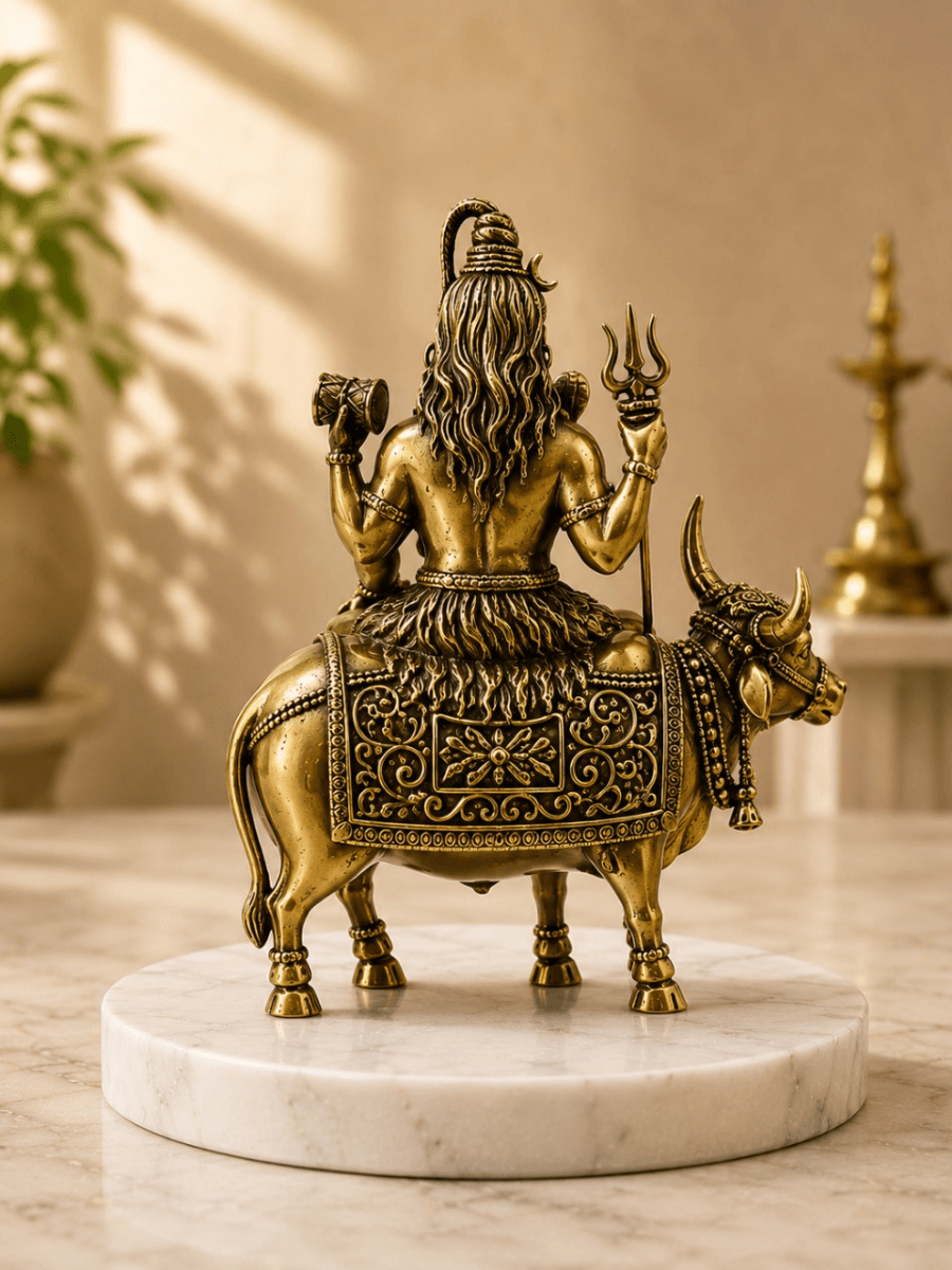 Pure Brass Lord Shiva on Nandi Idol for Home Temple, Office & Spiritual Decor