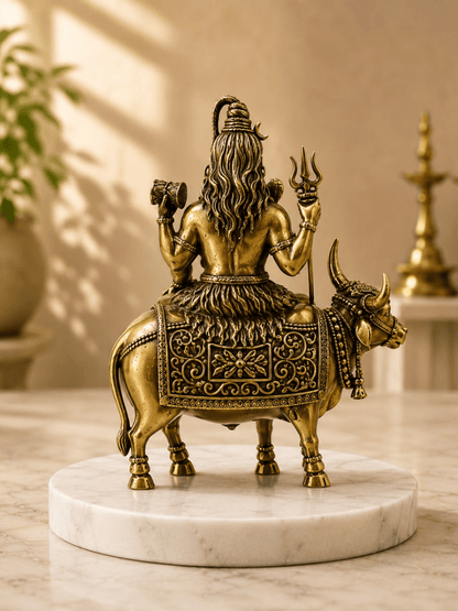 Pure Brass Lord Shiva on Nandi Idol for Home Temple, Office & Spiritual Decor