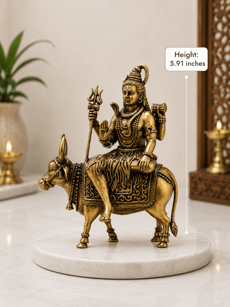 Pure Brass Lord Shiva on Nandi Idol - Height 5.91 inches