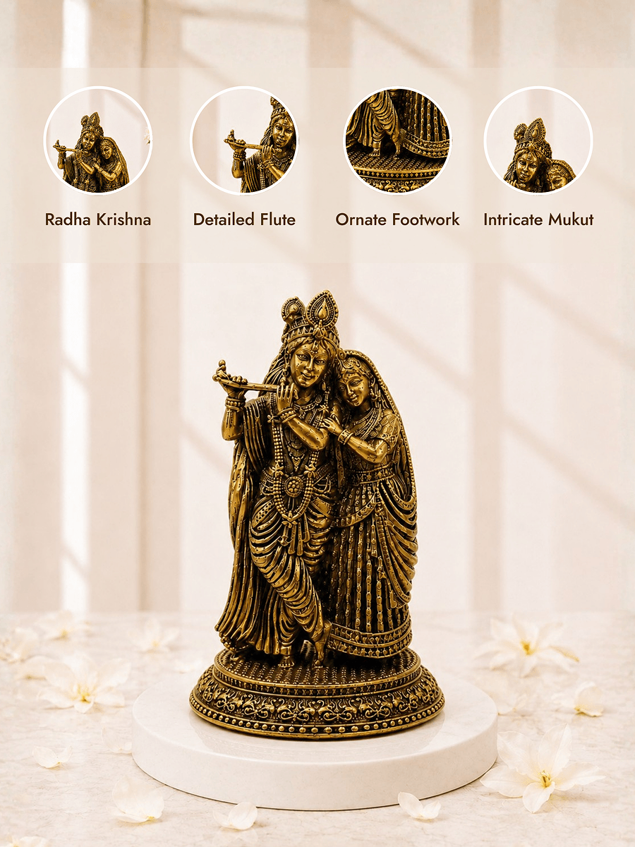 Pure Brass Radha Krishna Antique Gold Finish Idol