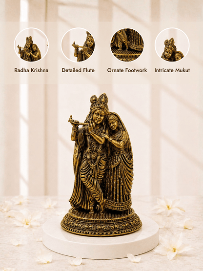 Pure Brass Radha Krishna Antique Gold Finish Idol