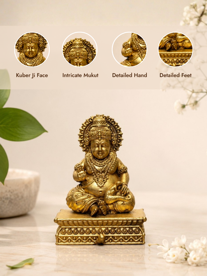 Pure Brass Kuber Ji Idol for Home Temple, Office & Wealth Corner