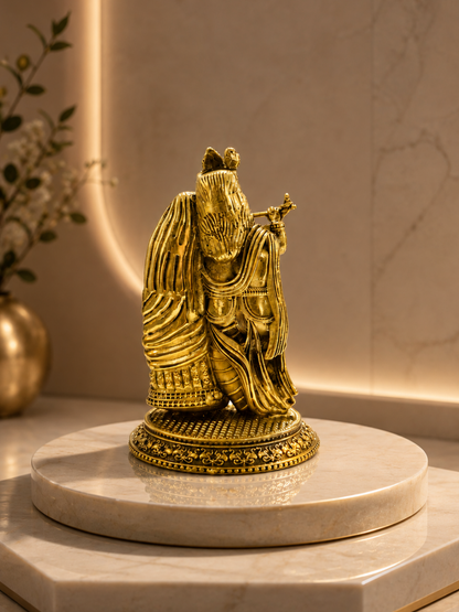 Pure Brass Radha Krishna Idol for Home Temple, Living Room & Office Decor