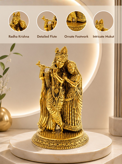 Pure Brass Radha Krishna Idol for Home Temple, Living Room & Office Decor