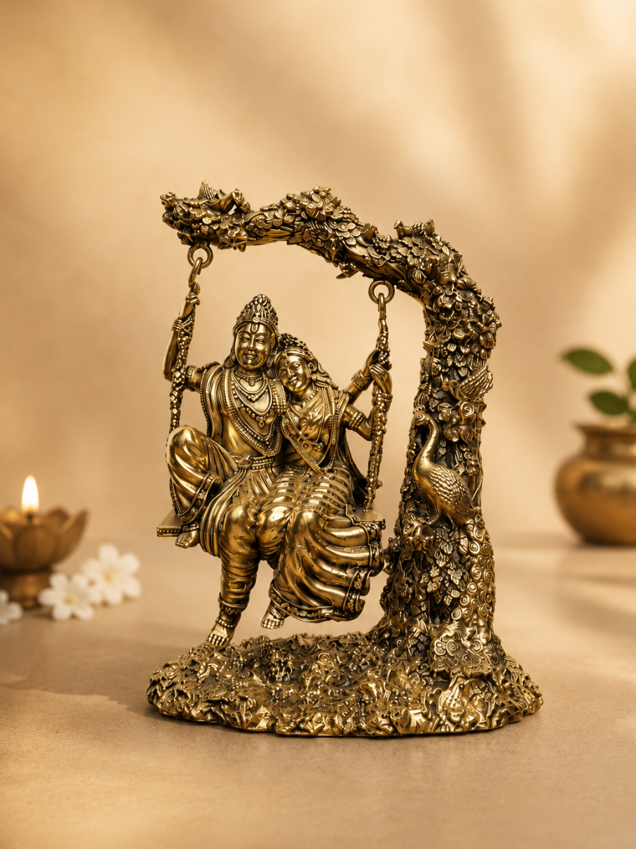 Handcrafted Pure Brass Radha Krishna Jhula for Home & Temple