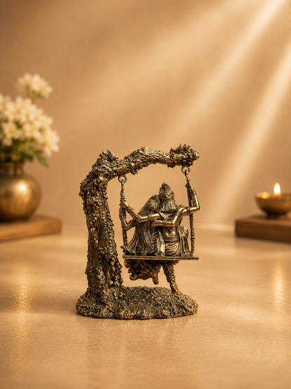 Pure Brass Radha Krishna Jhula Antique Finish Showpiece for Home Decor