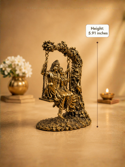 Pure Brass Radha Krishna Jhula Antique Finish Showpiece for Home Decor