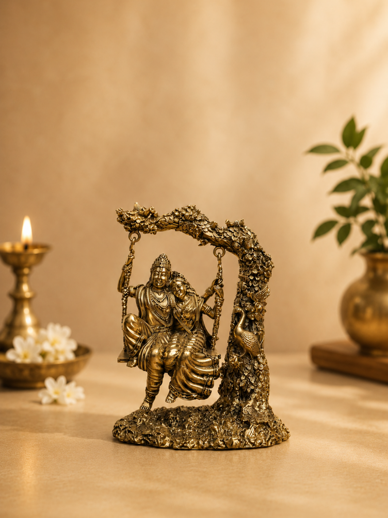 Pure Brass Radha Krishna Jhula Antique Finish Showpiece for Home Decor - Product Dimensions