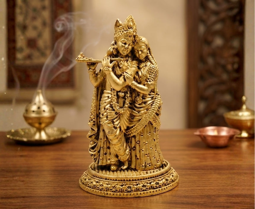 Radha Krishna Antique Gold Finish Idol – A Symbol of Love, Devotion & Spiritual Grace