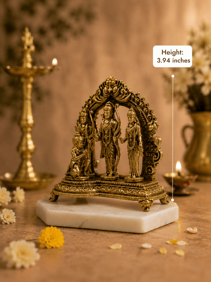 Ram Darbar Antique Gold Finish Idol with Hanuman - Height 3.94 inches