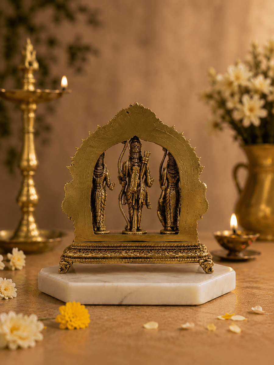 Ram Darbar Antique Gold Finish Idol with Hanuman
