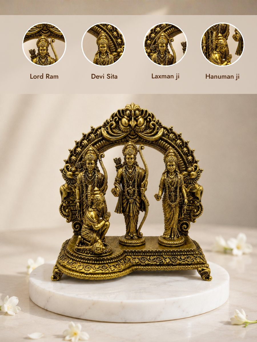 Ram Darbar Antique Gold Finish Idol with Hanuman for Home Temple