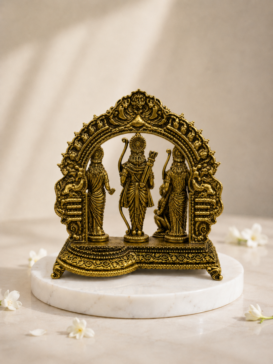 Ram Darbar Antique Gold Finish Idol with Hanuman for Home Temple