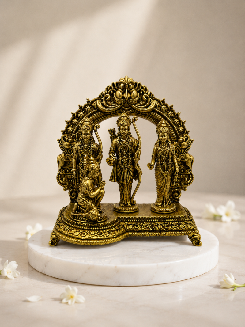 Ram Darbar Antique Gold Finish Idol with Hanuman for Home Temple - Product Dimensions