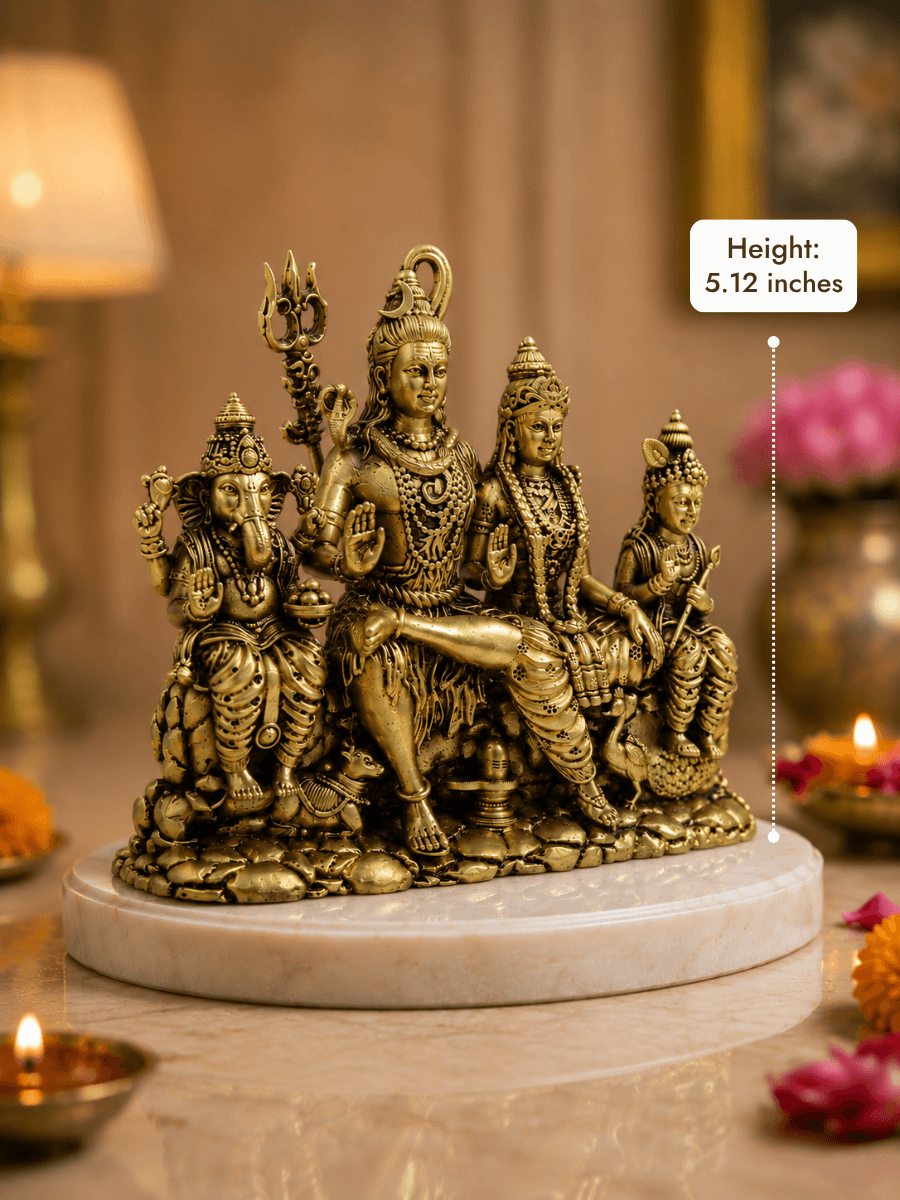 Shiv Parivar Antique Gold Finish Idol - Height 5.12 inches