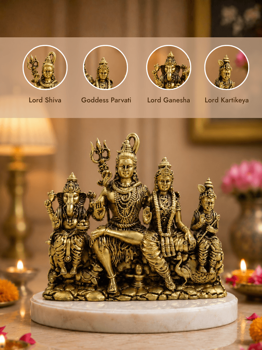 Shiv Parivar Antique Gold Finish Idol