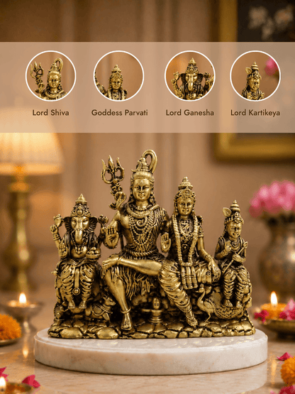 Shiv Parivar Antique Gold Finish Idol