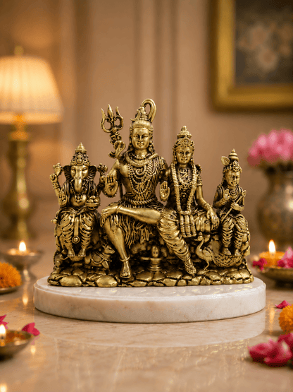 Shiv Parivar Antique Gold Finish Idol
