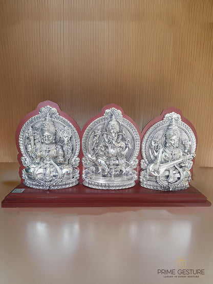 Silver Plated Laxmi Ganesh Saraswati Idol