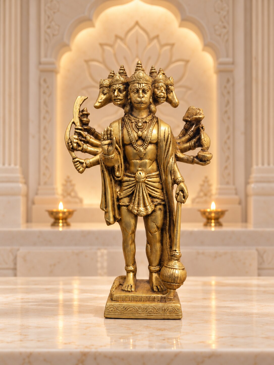 Standing Panchmukhi Hanuman Idol — Five-Faced Brass Statue for Home Temple & Protection