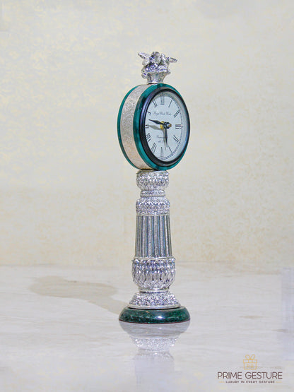 Vintage-Style Pillar Table Clock pure silver