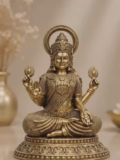 Pure Brass Laxmi Ji Antique Finish Idol for Home Temple & Office Decor