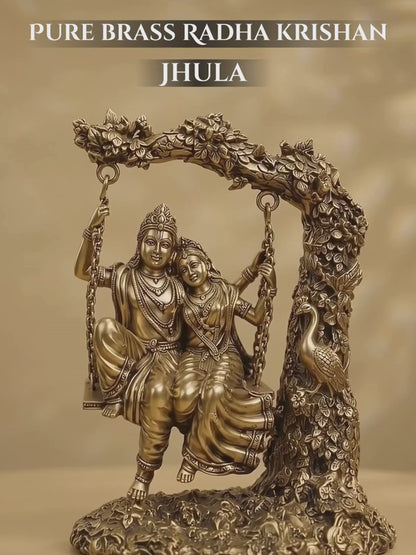 Pure Brass Radha Krishna Jhula Antique Finish Showpiece for Home Decor