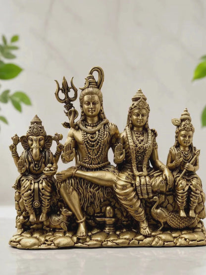 Shiv Parivar Antique Gold Finish Idol for Home Temple and Gifting