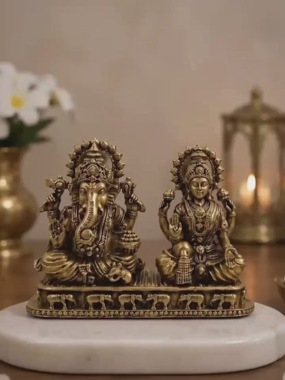 Lakshmi Ganesh Antique Gold Finish Idol for Diwali Pooja and Home Temple