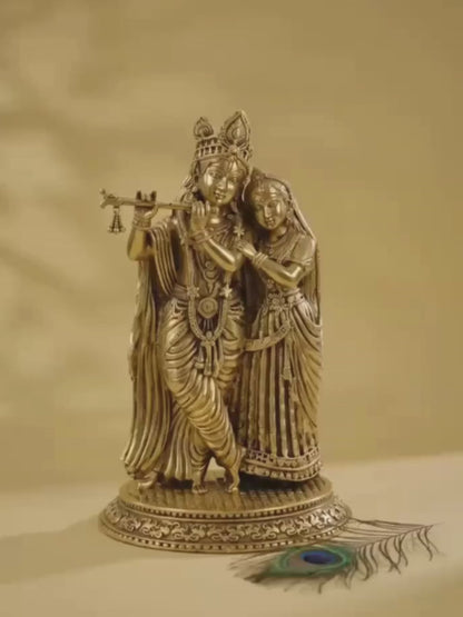 Pure Brass Radha Krishna Idol for Home Temple, Living Room & Office Decor