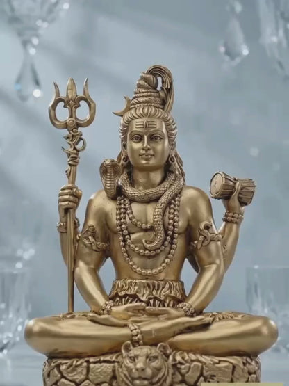 Lord Shiva Antique Gold Finish Idol with Trishul and Damru for Home Temple
